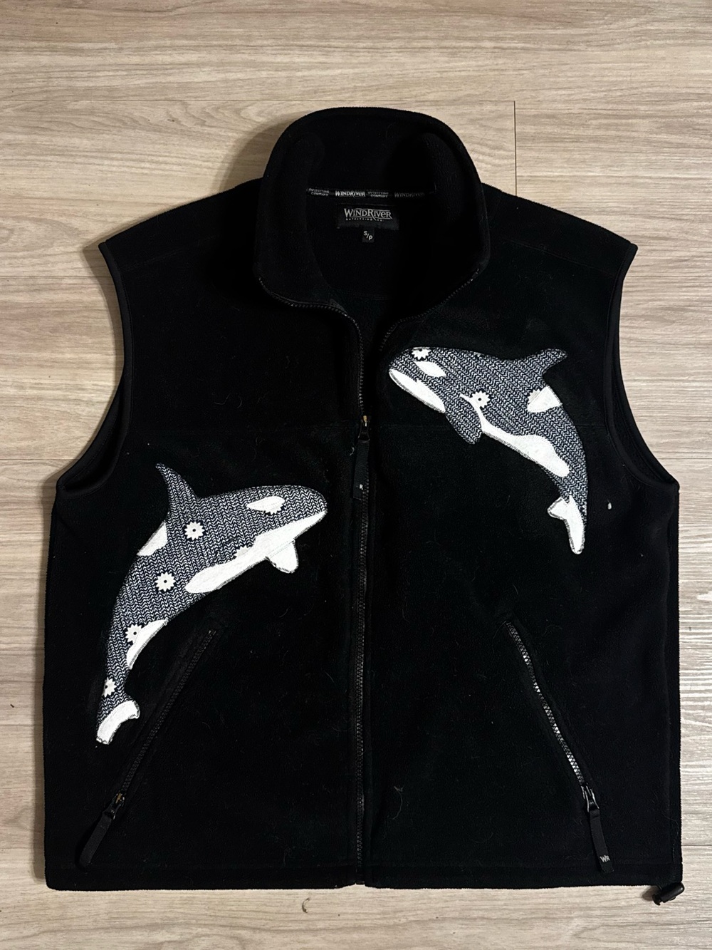 Black Orca Appliqué Fleece Vest